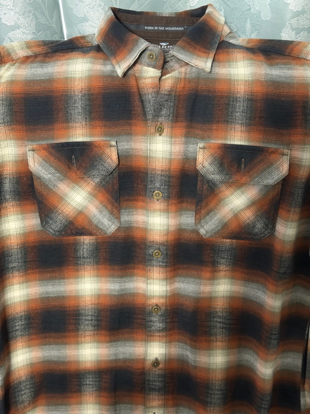 Kuhl Medium Brown, Orange & Black Plaid Flannel Shirt - Picture 4 of 13